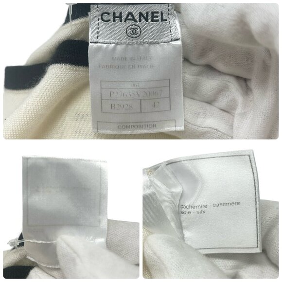 CHANEL Vintage 06C CC Mark Logo Knit Top #42 Pocket Pullover Cream [105386] - Picture 11 of 12